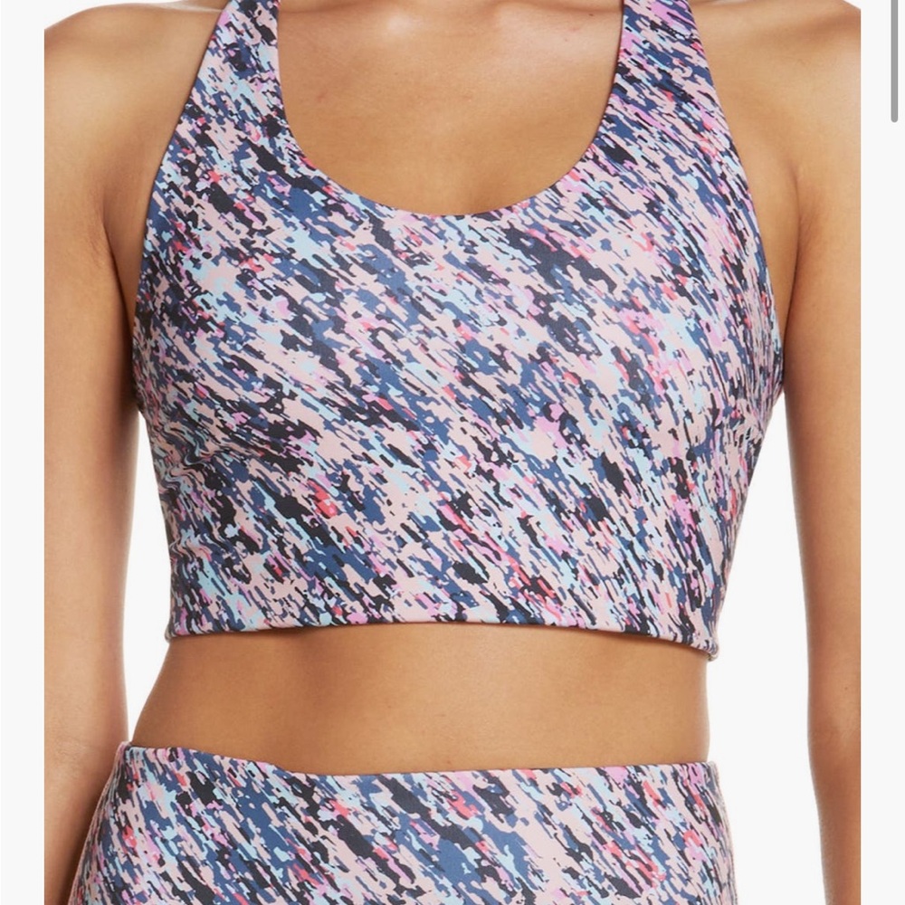 Zella Studio Lite Longline Sports Bra - Pink Silver Gallo Print